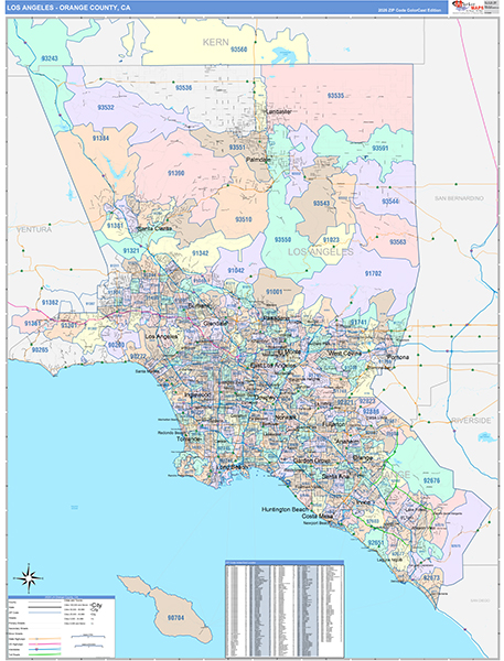 Los Angeles-Orange Counties, CA Wall Map